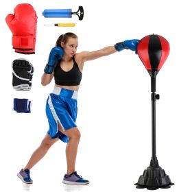 Punching Bag With Stand Free Standing Boxing Ball For Adults 43.3-63in Height Adjustable Boxing Bag With Gloves Wrist Sleeves Stable Suction Base For