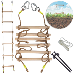 Wooden Rope Ladder For Kids With Ground Anchoring Lenght 2m Width 40cm Outdoor Or Indoor Climbing Rope Ladder For Ninja Slackline Backyard Playground