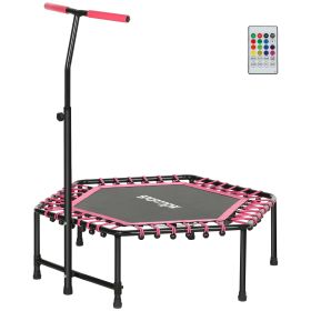 45 Rebounder Trampoline For Adults, Quiet Bungee Rebounder With LED Lights And Adjustable Handle, Pink