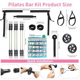 Professional Yoga & Pilates Bar Kit - 18-Piece Full-Body Workout Set With Adjustable 3-Section Bar, Ab Roller, 6 Resistance Bands, Ankle Straps & Door
