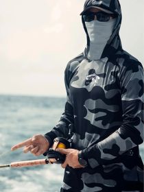 Fishing Hoodie Face Mask Neck Cover Sailing Shirt Summer Men Long Sleeve Sun Protection Hunting Jersey Camisa De Pesca Performance Fish Gear Beach Top (Option: M)