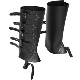 Medieval Renaissance Knight PU Leather Punk Leggings Boots Shoe Cover (Color: Black)